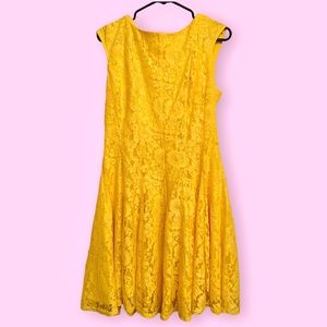 Yellow Floral Lace Sleeveless Dress